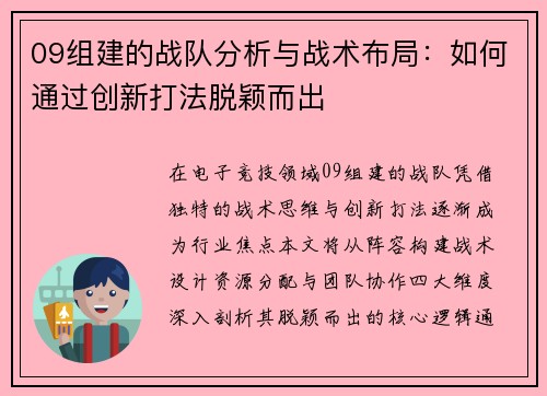 09组建的战队分析与战术布局：如何通过创新打法脱颖而出