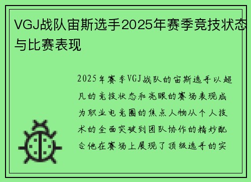 VGJ战队宙斯选手2025年赛季竞技状态与比赛表现